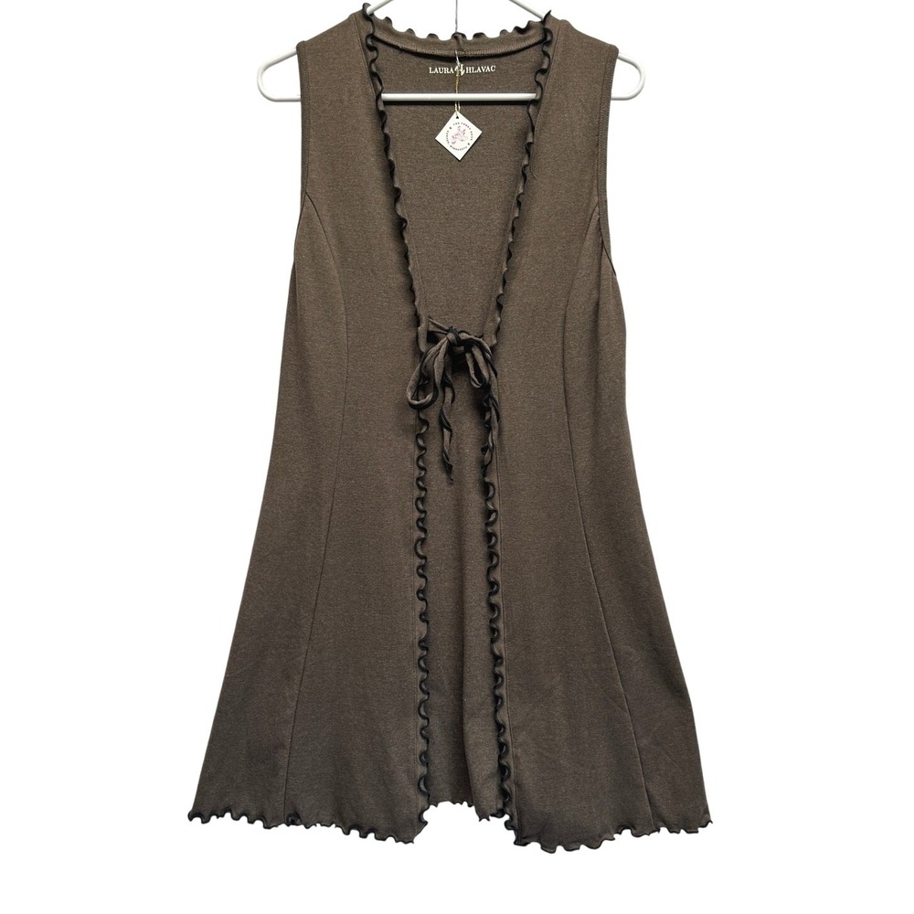 Laura Hlavac Brown Ruffle Lettuce Edge Tie Front A-Line Vest Top Small Boho